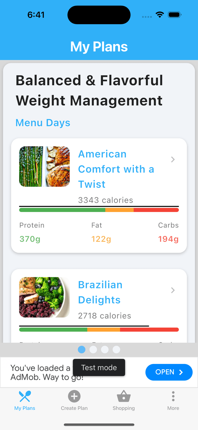 Ekko app meal plan screen